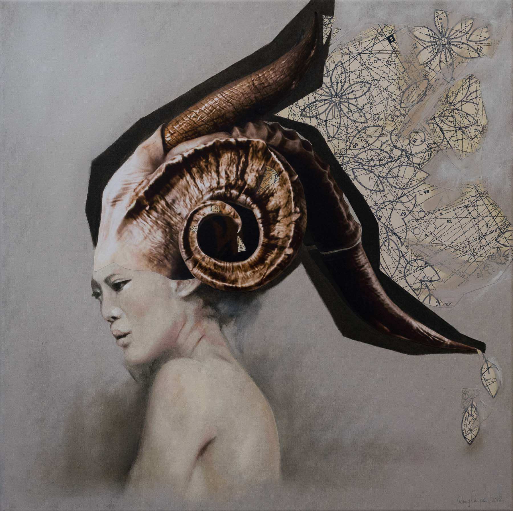 Romy Campe | Gedankengang, 60 x 60 cm, 2018, mixed media on canvas