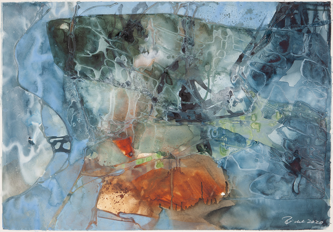 Frank Rödel – Etwas Warmes im Blau | 2020, 54 x 73 cm, Gouache, Acryl, Aquarell